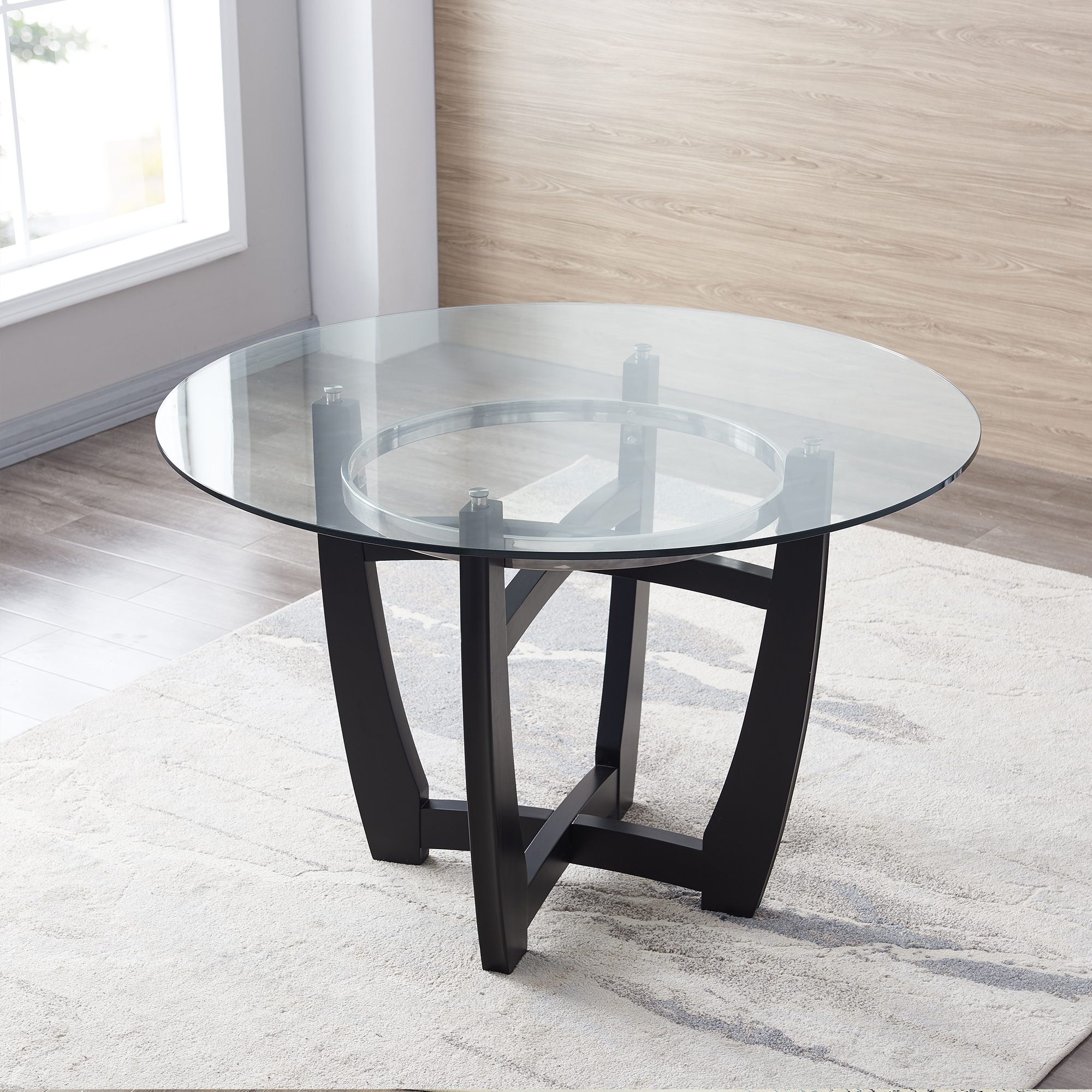 45 inch round glass hot sale top dining table