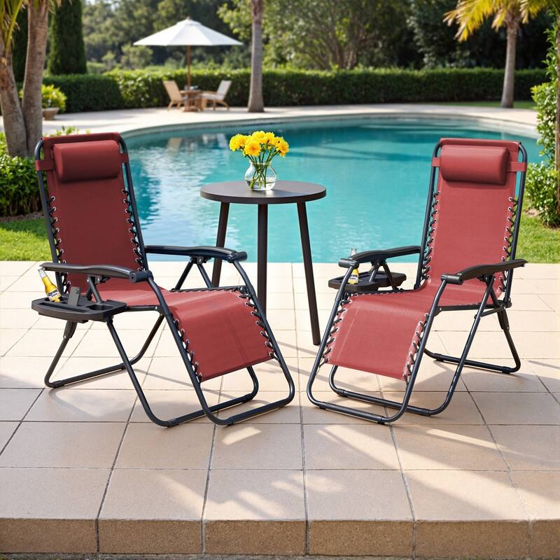 Homall Patio Zero Gravity Chair Lawn Lounge Chair with Pillow Set of 2 - Red