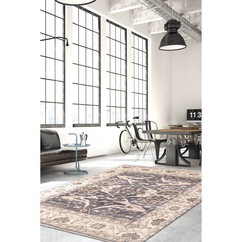 ECARPETGALLERY Hand-knotted Royal Oushak Dark Grey Wool Rug - 8'2 x 10'0
