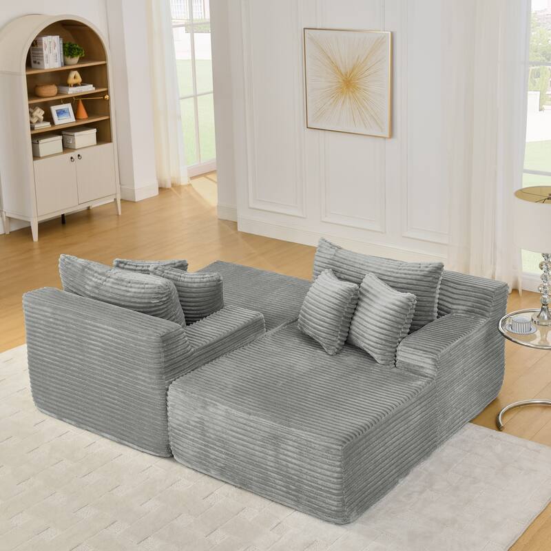 Two-seater lazy sofa lounge chair,Compressed sofa no assembly required, made of velvet fabric, fluffy modern lounge chair