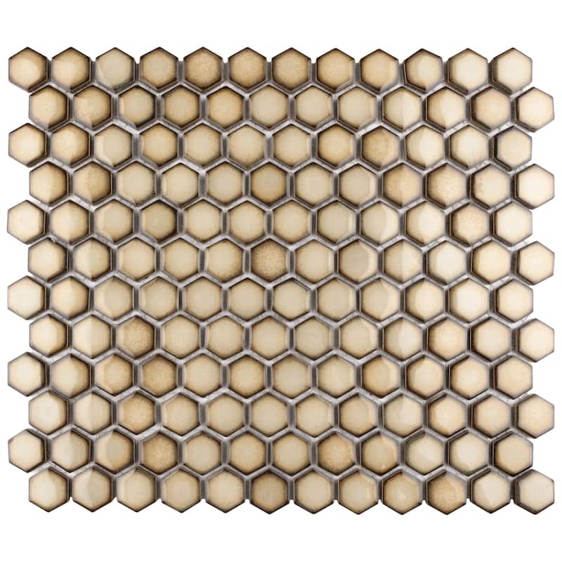 Merola Tile Hudson 1" Hex Caffe 11-7/8" x 13-1/4" Porcelain Mosaic Floor and Wall Tile