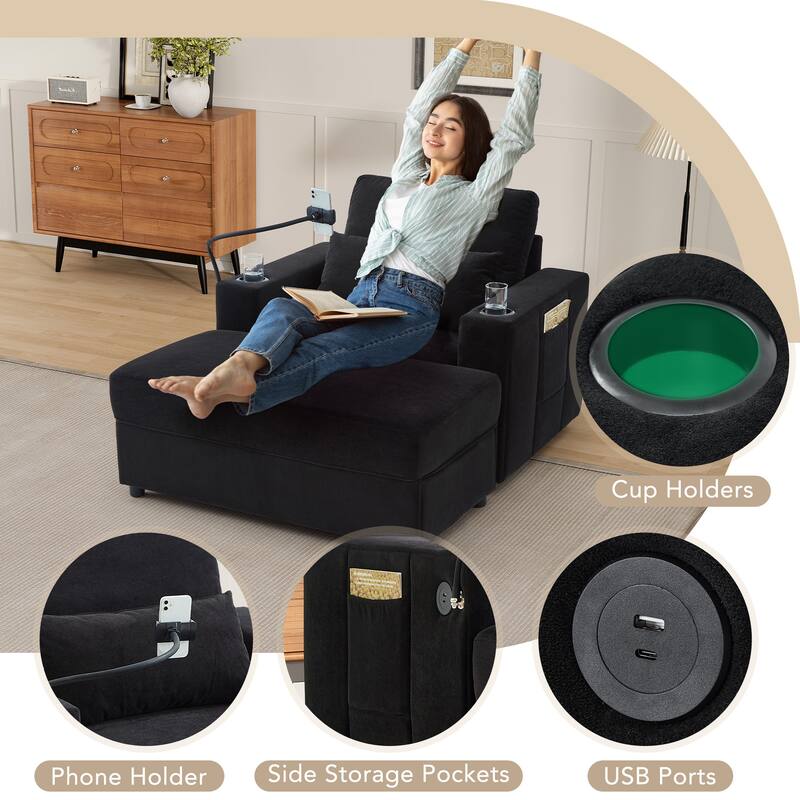 Modern Multifunctional Armchair Chaise Lounge with Movable Ottoman by Harper&Bright Designs