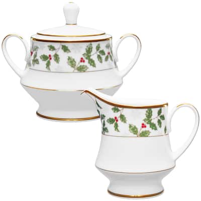 Noritake Holly & Berry Gold Sugar & Creamer Set