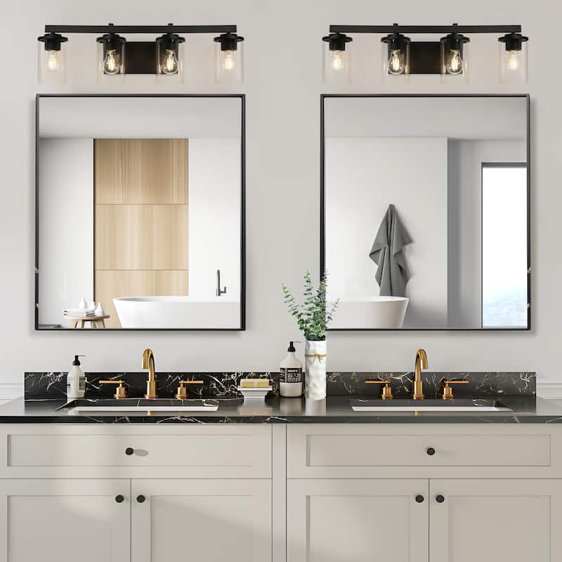 Modern Farmhouse 3-Light Black Bathroom Vanity Light Cylinder Glass Wall Sconce