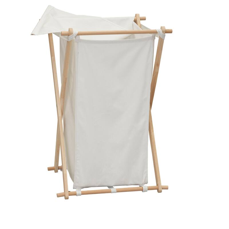 Household Essentials Folding X-Frame Wood Laundry Hamper