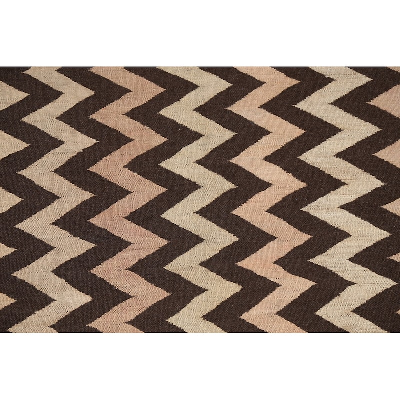 Chevron Style Kilim Natural Dye Wool Area Rug Flat-weave Foyer Carpet - 5'2" x 6'11"