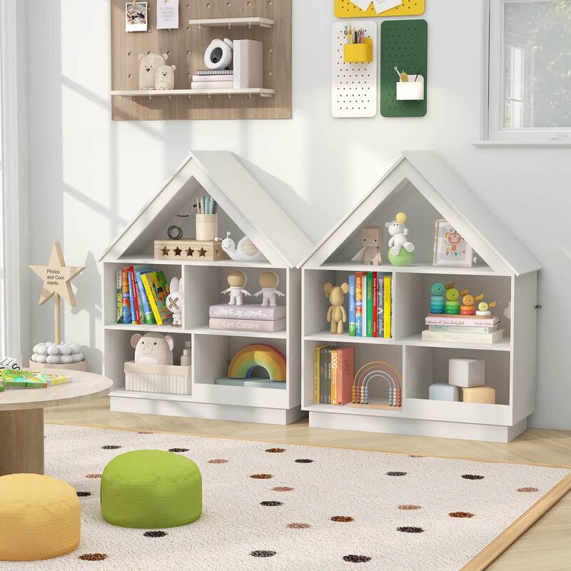 Costway Wooden Kids Dollhouse Bookshelf with Open Shelves - See Details