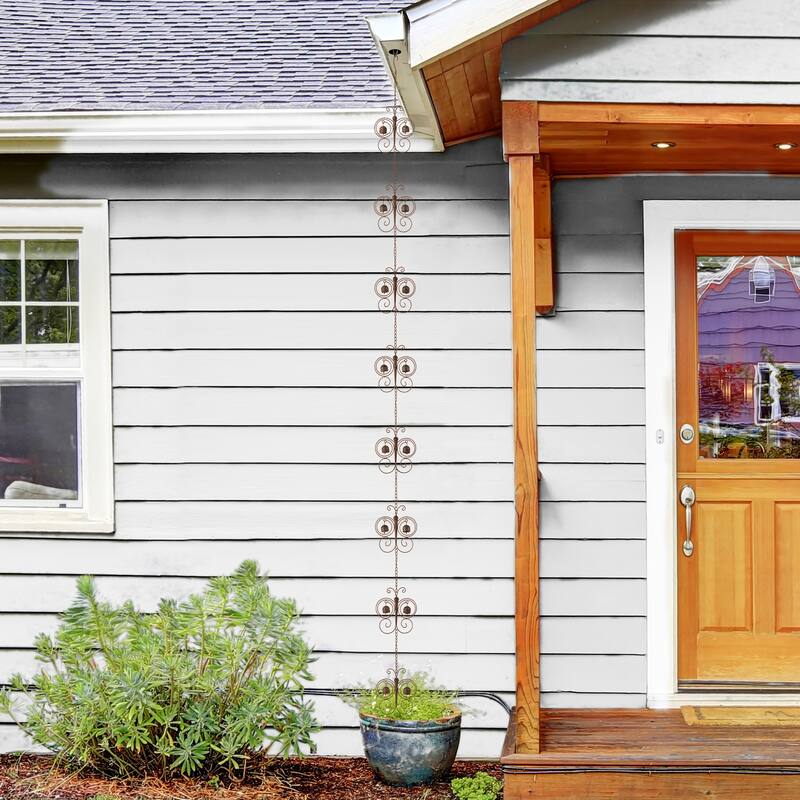 Glitzhome 8.5ft 8-Piece Faux Copper Butterfly Shaped Rain Chain with V-Shaped Gutter Clip
