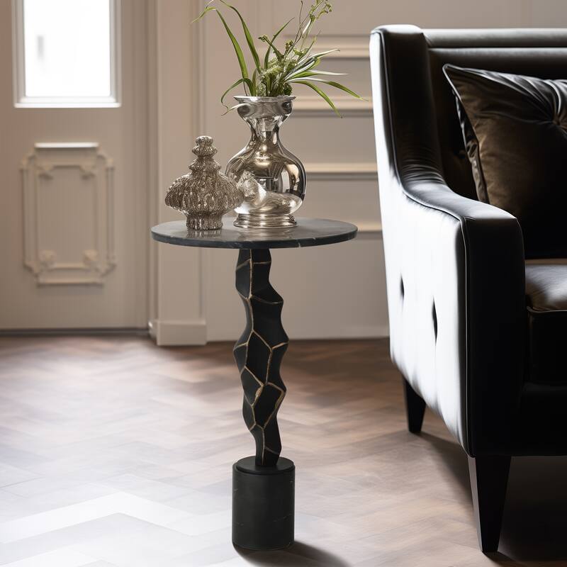 Sagebrook Home Luxurious 25" Aluminum & Marble Accent Table - 16" x 16" x 25"