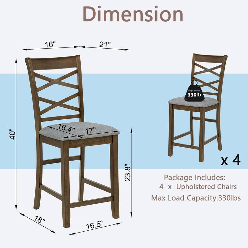 Dining Chairs Only, Wooden Counter Height Chairs Set of 4, Kitchen Chair with Padded Seat, Upholstered Counter Height Chair