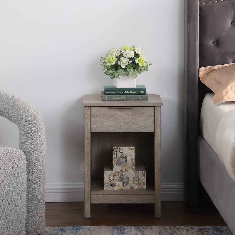 Nightstand with Drawer,End Table With Drawer and Open Shelf,Easy Assemble,Sturdy Side Frames,Metal Handle