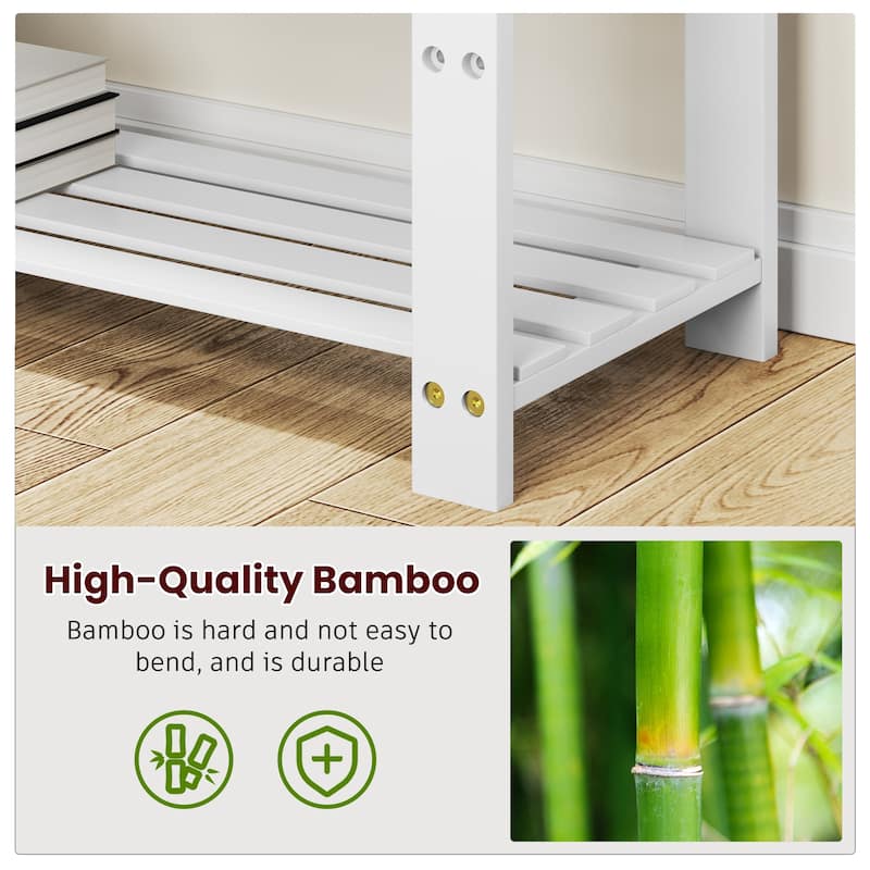 Bamboo Shoe Bench, 3-Tier Shoe Rack, Entryway Bench with Cushion and Adjustable Shelves
