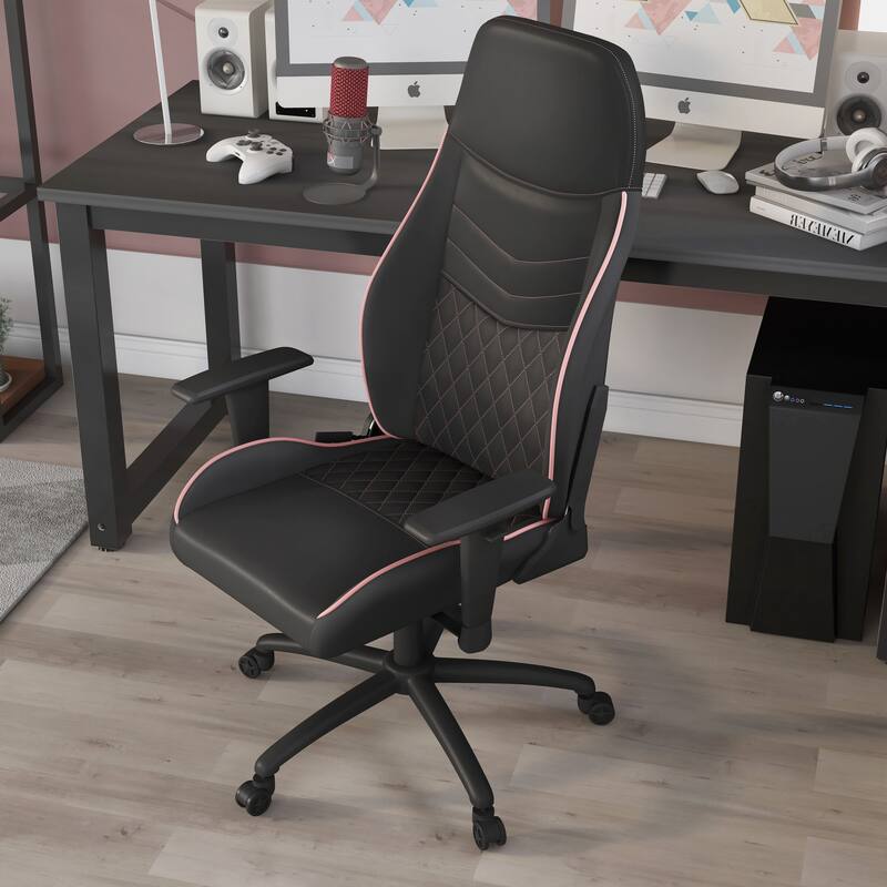 Joseff Black Faux Leather Reclining Gaming Chair by Furniture of America - Black/Pink