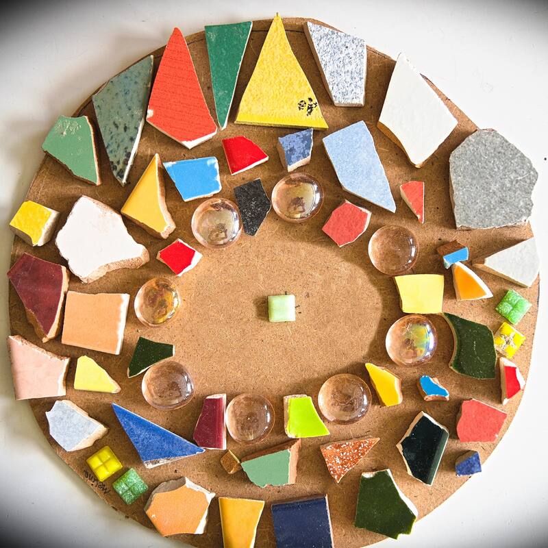 100g Ceramic Mosaic Tiles, Polygon Blue and White Ceramic Tiles - Blue and White