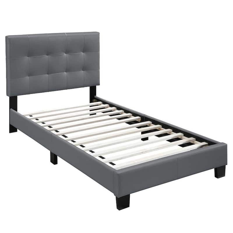 Twin Leatherette Bed with Checkered Tufted Headboard