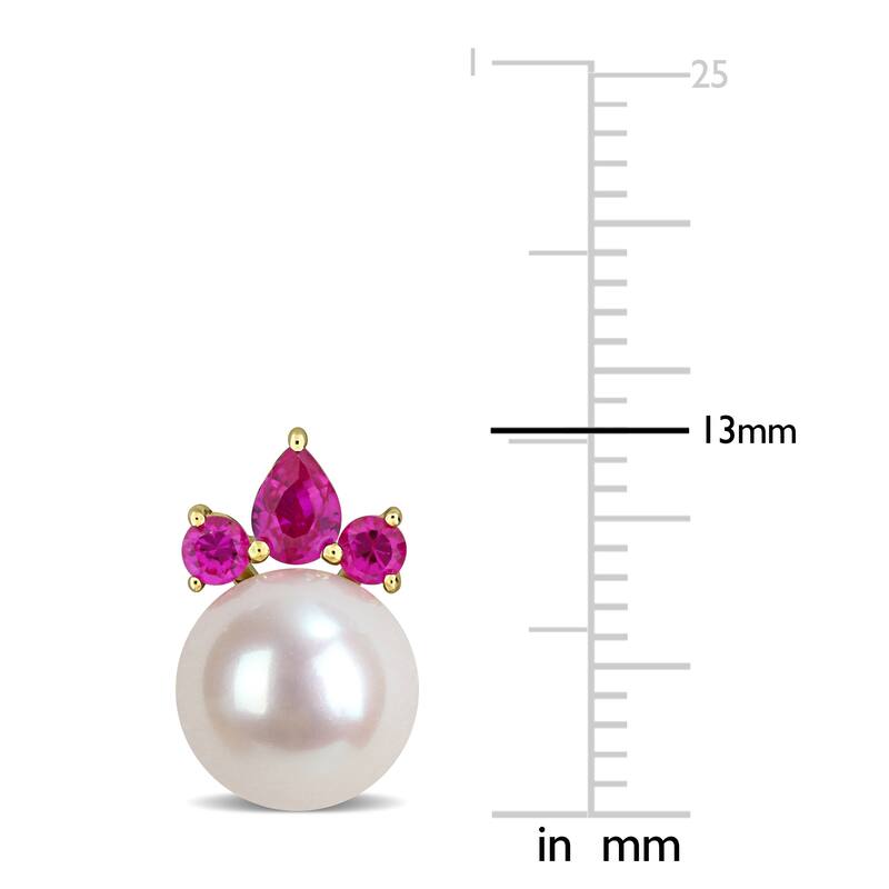 Miadora Cultured Freshwater Pearl and Gemstone Stud Earrings White or Yellow 14k Gold