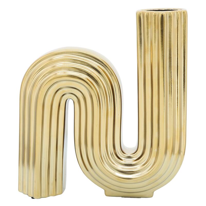 Sagebrook Home 11" Ceramic Vase Sculpture Creative Abstract Looped Vase Contemporary Glam Home or Office Table Decor