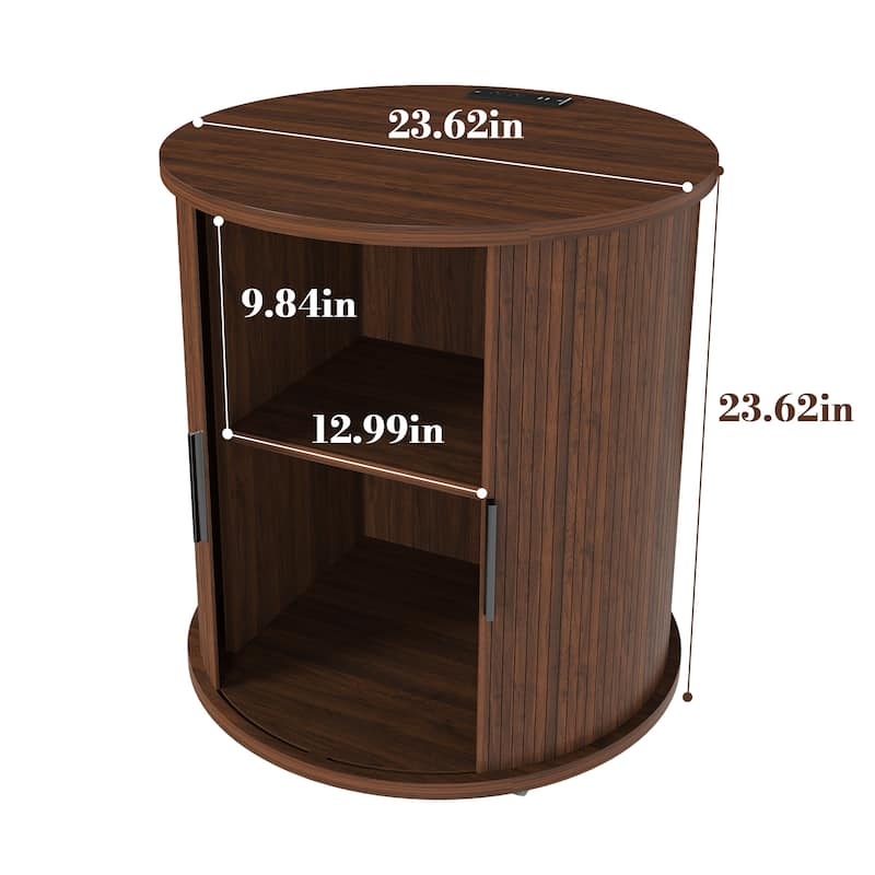 Mid Century Modern Cylinder End Table with Built-in Charging Station