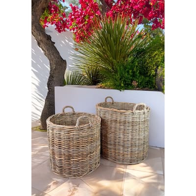 Round Rattan Storage Basket with Handles - 23.5" - Set of 2