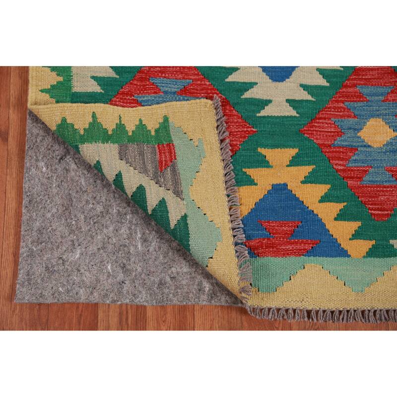 Hand Woven Oriental 100% Wool Carpet Southwestern Geometric Multi-Colored Kilim Runner Rug - 13' 0'' X 2' 10''