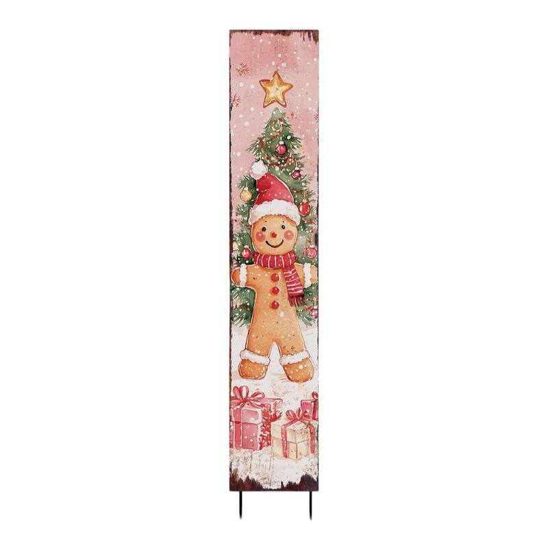 HomeRoots 42" Pink Red And White Solid Wood Christmas Gingerbread Garden Stake