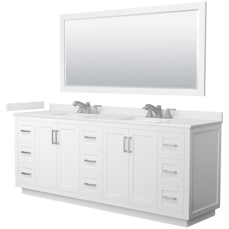 Wyndham Collection WCF292984D-QTZ-US3M70 Miranda 84" Free Standing - White / White Quartz Top / Brushed Nickel Hardware