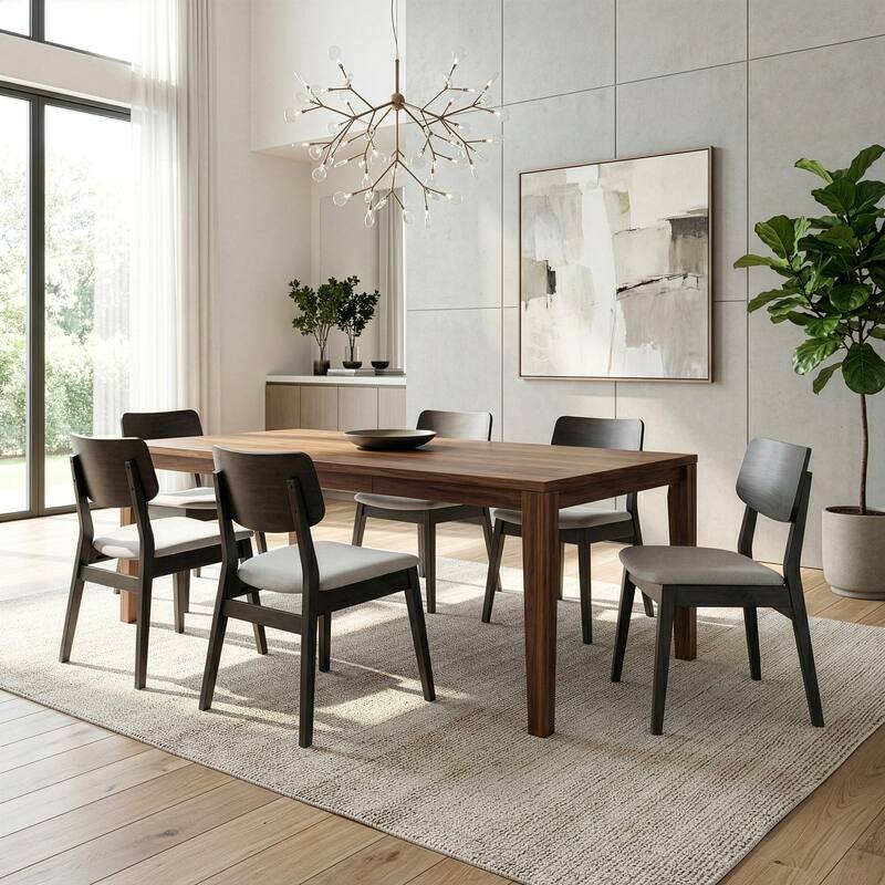 Set of 2 Astin Black Wood Chair with Light Grey Fabric Seat