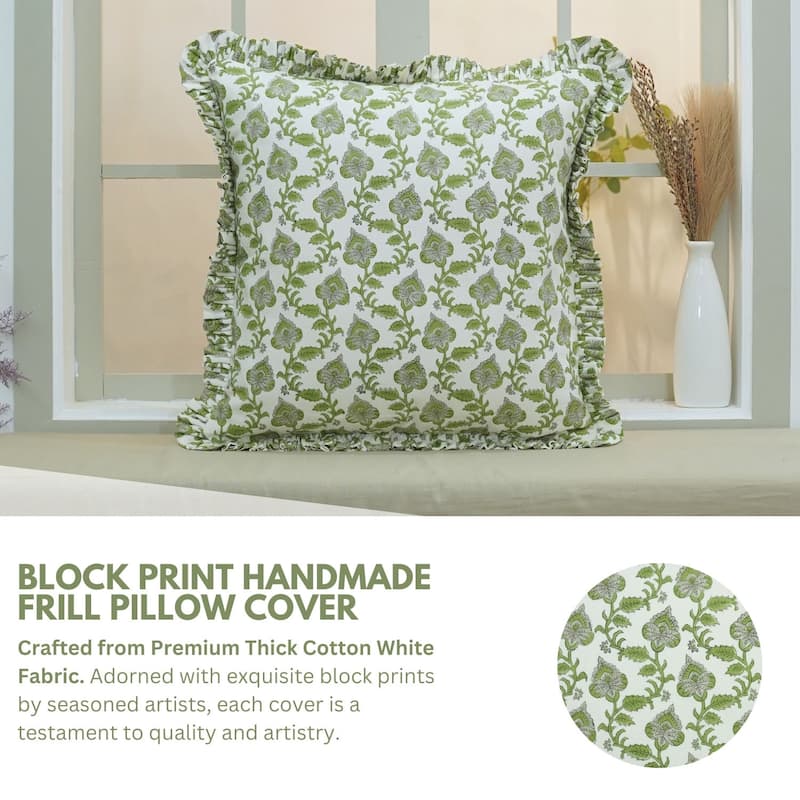 Block Print Green Pillow Cover by FABDIVINE-MADHUBALA