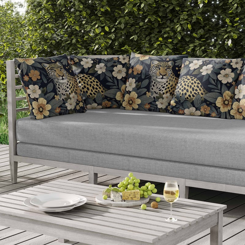 Jungle Cat Indoor/Outdoor Reversible Throw Pillow Beige and Gray