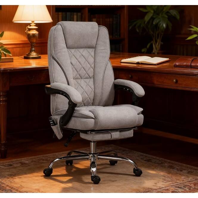 Heated Reclining Chair, Massage Office Chair with Adjustable Height, Footrest - Gray