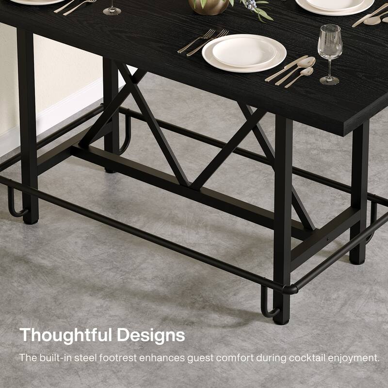 6-People Counter Bar Height Pub Table withe Footrest, Tall Bar Table with Thicken Wood Tabletop and Metal Frame for Home/Kitchen