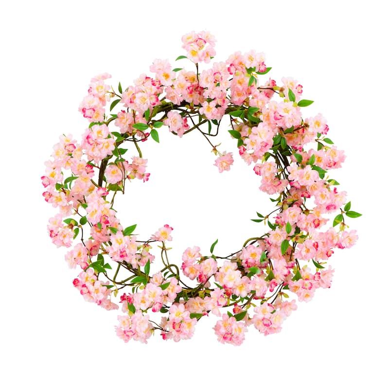 30-in Artificial Pink Cherry Blossom Wreath