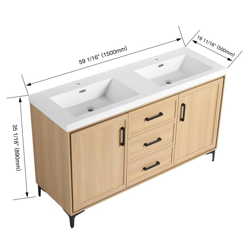 BNK 60'' Bathroom Vanity With Sink, Freestanding Bathroom Vanity with 3 Drawers and 2 Soft Close Doors