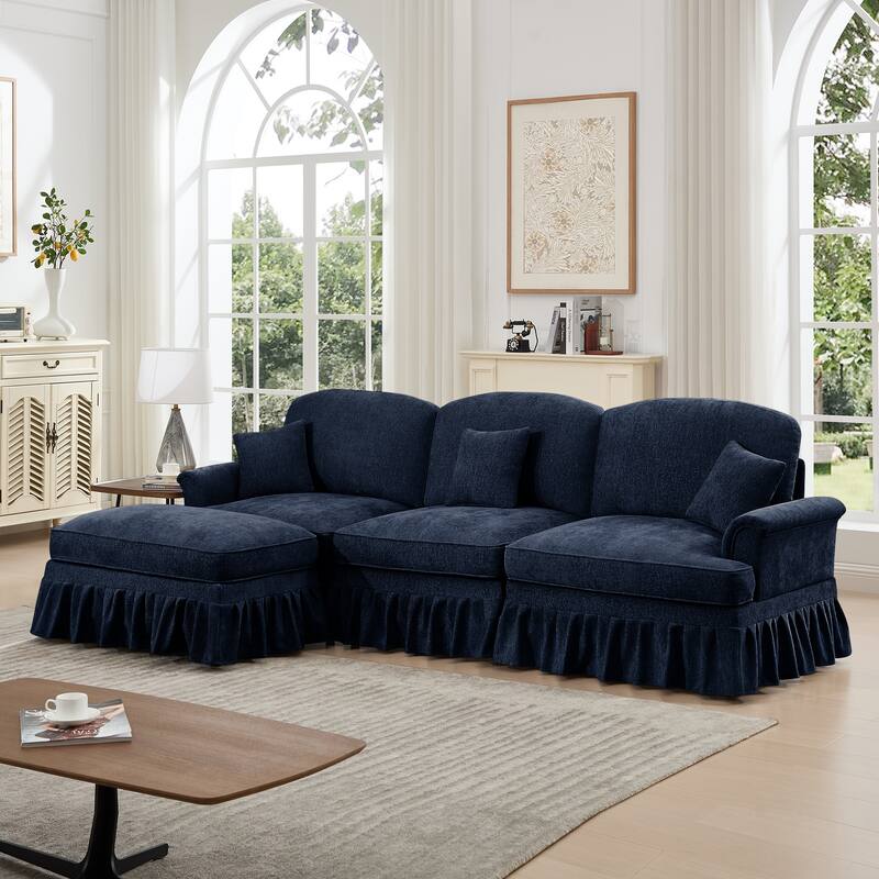 GDFStudio - Mid Century Chenille L-Shaped 3-Seater 107.1" Modular Sectional Sofa with Ottoman