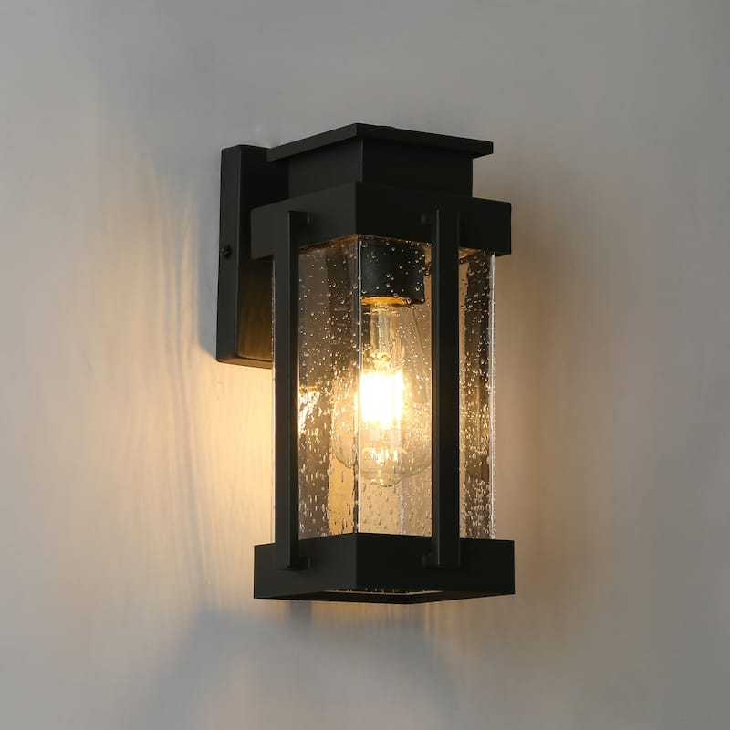Modern Black Outdoor 1-light Lantern Wall Light Porch Front Door Dimmable Exterior Lights Glass Iron