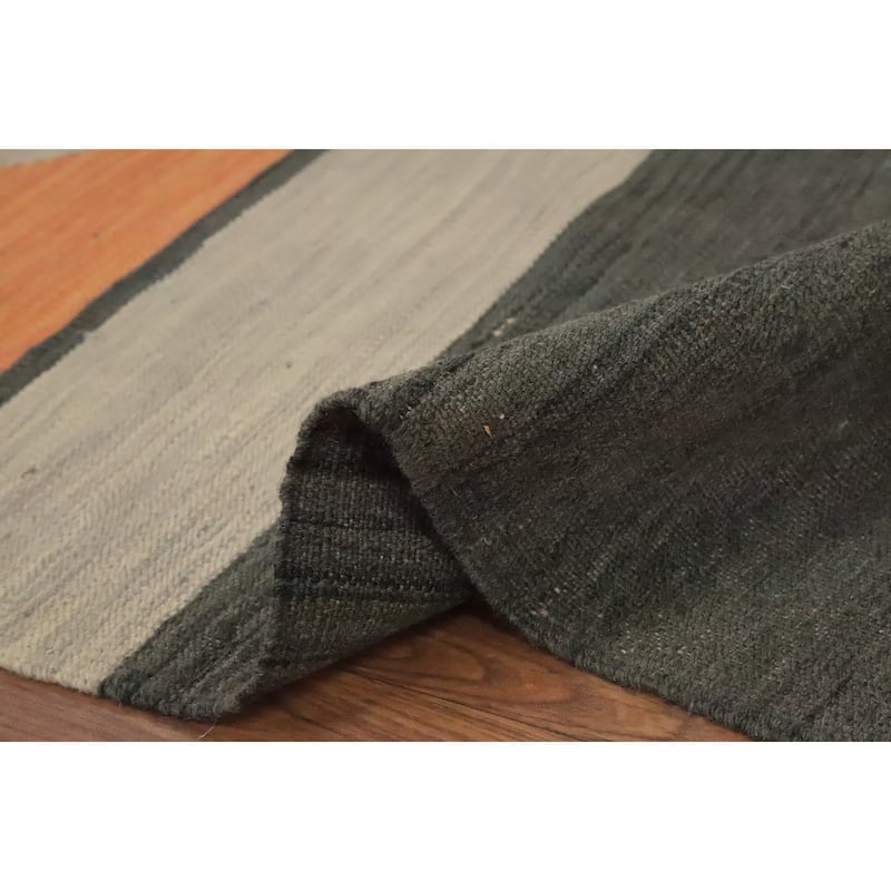 Hand Woven Oriental 100% Wool Carpet Southwestern Modern Greys & Charcoal Kilim Area Rug - 8' 10'' X 5' 7''