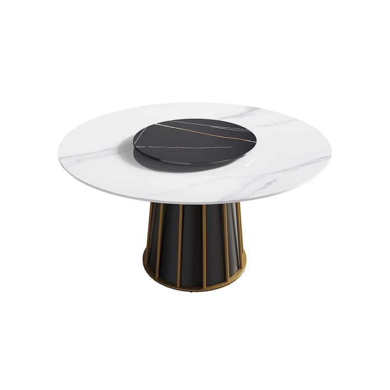 Modern 53" Round White Dining Table for 6 Person Marble Top Gold & Black Pedestal
