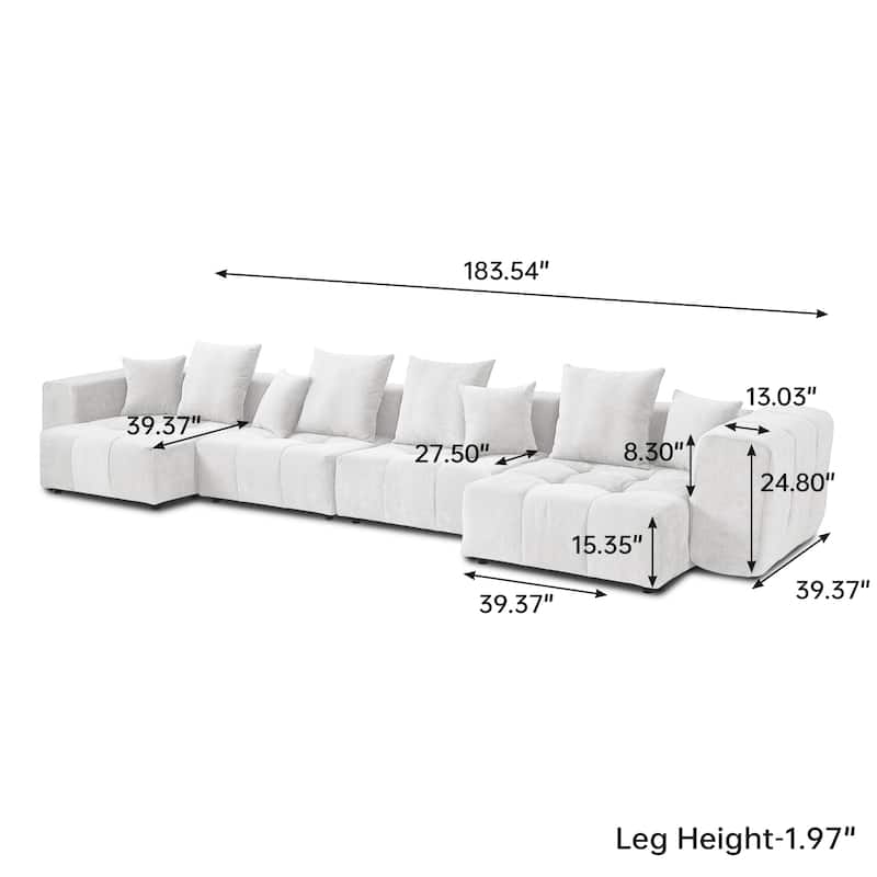 183.54" Linen Modular Sofa Modern Sectional Sofa 4-Seater Couch with Chaise for Living Room