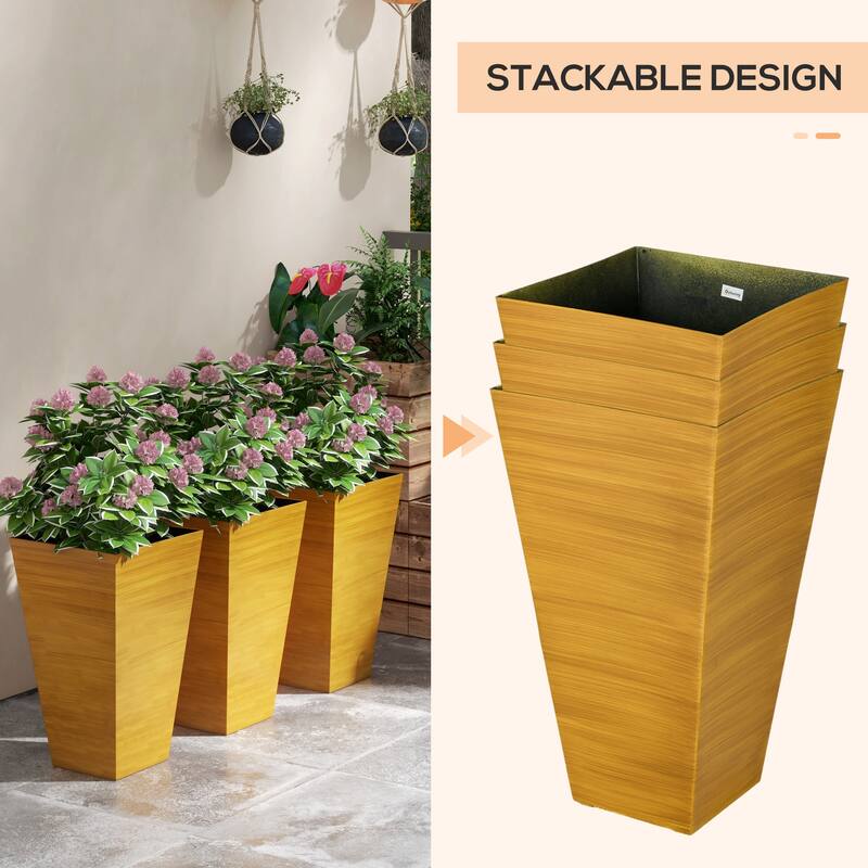 Indoor-Outdoor Planter Set Self-Draining Wood Look for Large Plants