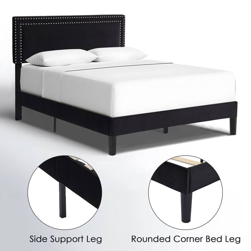 VECELO Upholstered Bed Frames with Height Adjustable Headboard