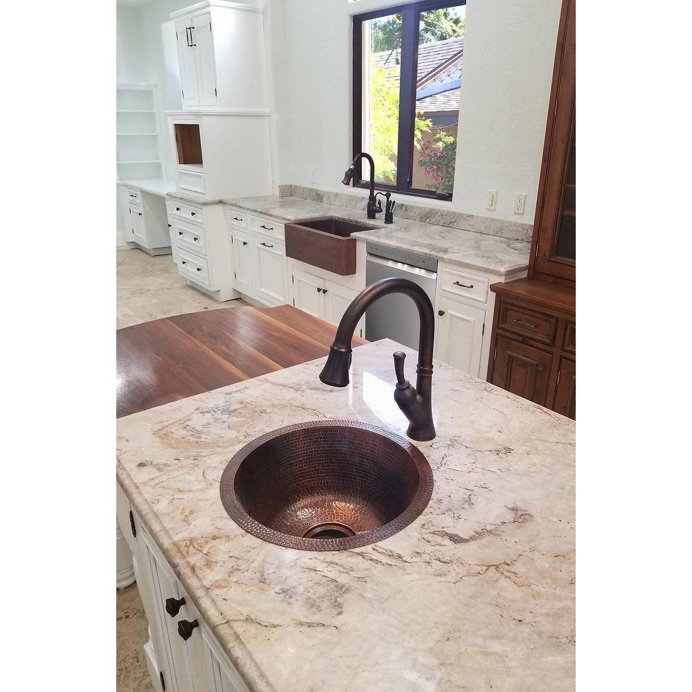 16-in Round Hammered Copper Prep Sink w/ 3.5-in Drain Opening (BR16DB3)