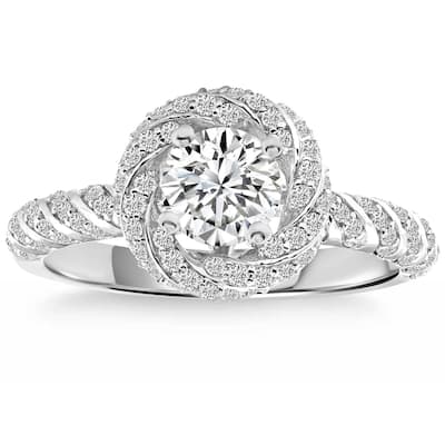 Certified 1.20Ct Diamond Engagement Ring White Gold Lab Grown Twist Vine Band
