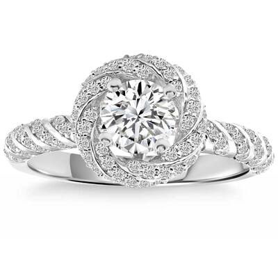 Certified 1.20Ct Diamond Engagement Ring White Gold Lab Grown Twist Vine Band