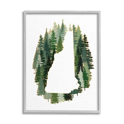 Stupell New Hampshire State Outline Green Pine Tree Forest Framed Wall Art