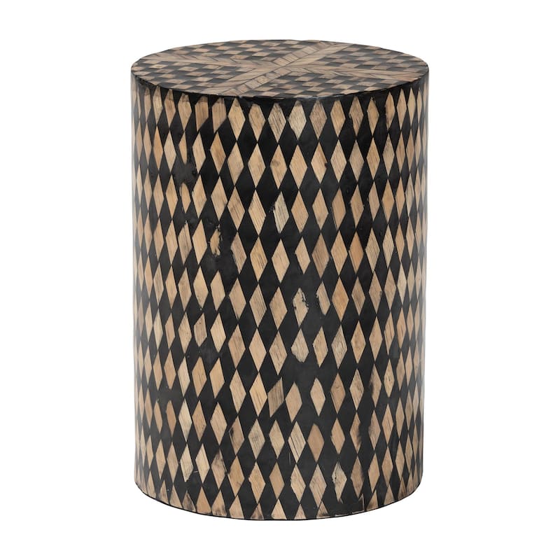 Paulo Decorative End Table with Bamboo Diamond Pattern - Modern Accent Side Table for Living Room or Bedroom - Black/Brown - Round