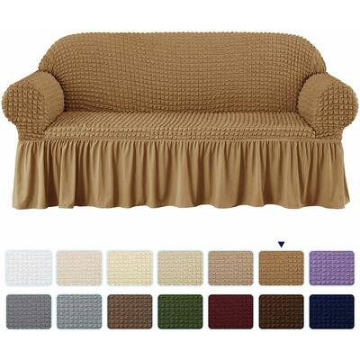Subrtex 1-Piece Seersucker Skirt Slipcover Stretch Sofa Couch Cover
