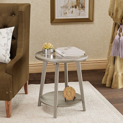 COSIEST 2-Tier Silver Round Glass Table for Living Room - 22" W x 22" D x 24"H