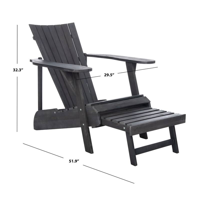 SAFAVIEH Outdoor Mangla Adirondack Chair with Retractable Footrest - 52W x 32D x 30H