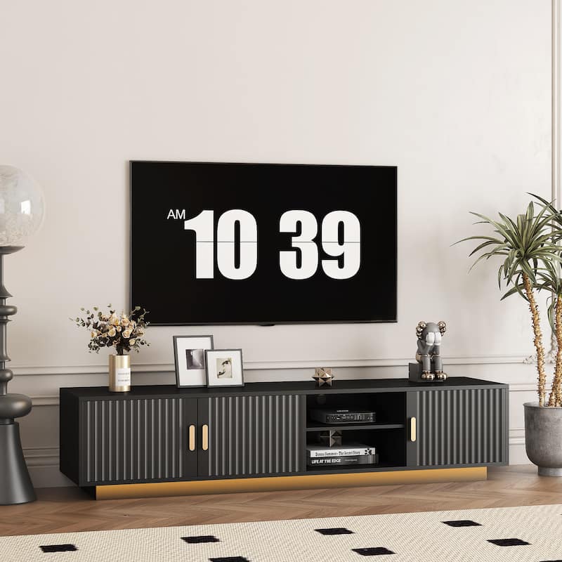 Black 65" Mid-Century TV Stand with LED Lights & Storage for TVs Up to 60"