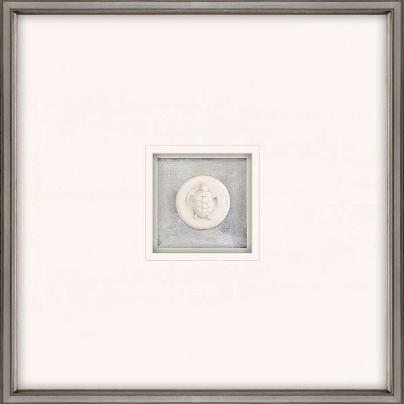 Turtle Intaglio Framed Art Mixed Media Shadow Box Under Glass - White - 22 X 22 X 2